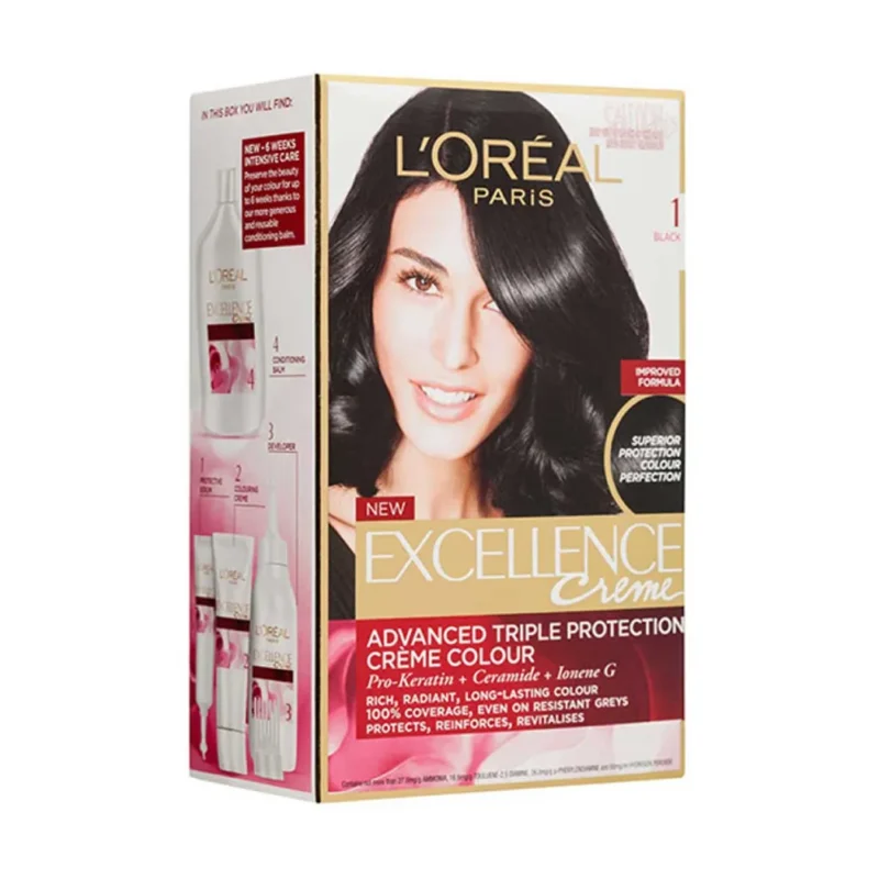 LâOreal Paris | Excellence CrÃ¨me Hair Color | 1 Black  لوريال باريس | كريم إكسلانس لتلوين الشعر | 1 أسود