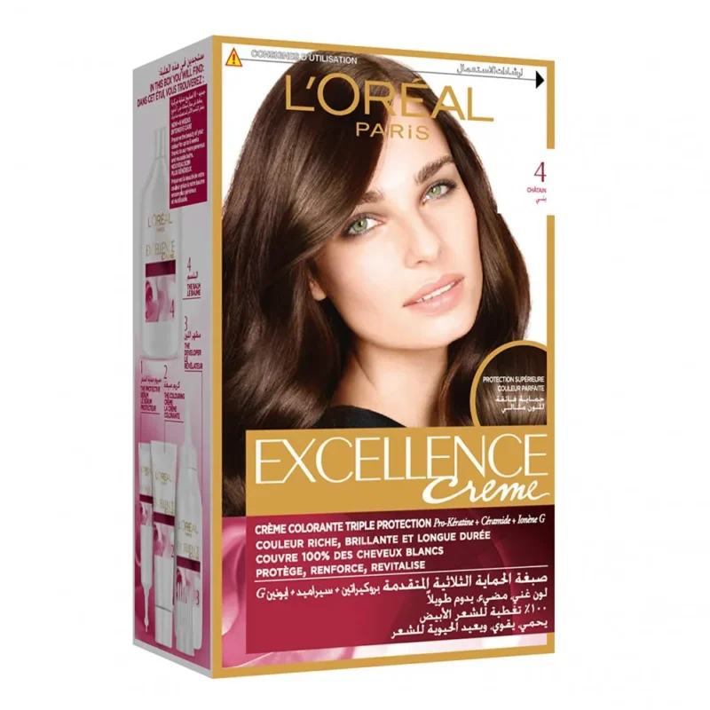 LâOreal Paris | Excellence CrÃ¨me Hair Color | 4 Brown  لوريال باريس | كريم إكسلانس لتلوين الشعر | 4 بني